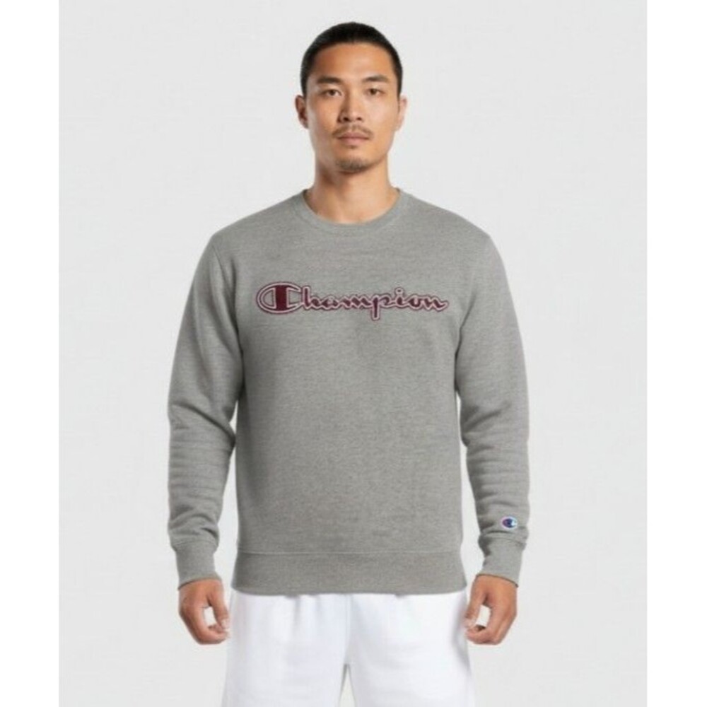 Vtg Champion Mens Sweatshirt Small Embroidered Spellout Logo Crewneck Y2K Gray